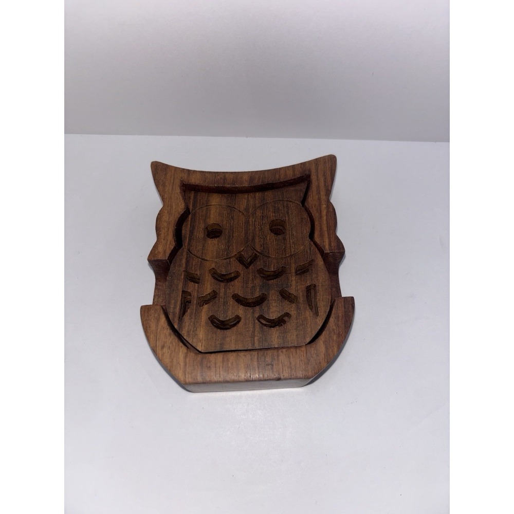 Vintage Wooden Owl Coasters Set Of‎ 4